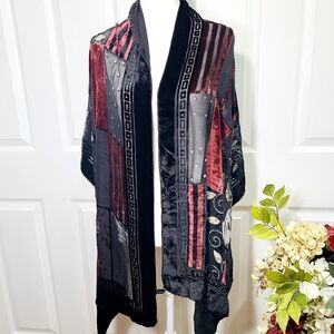 MG Oasis Velvet/Silk Black/grey/Maroon Scarf Floral/Geometrical 70"x20" Shawl